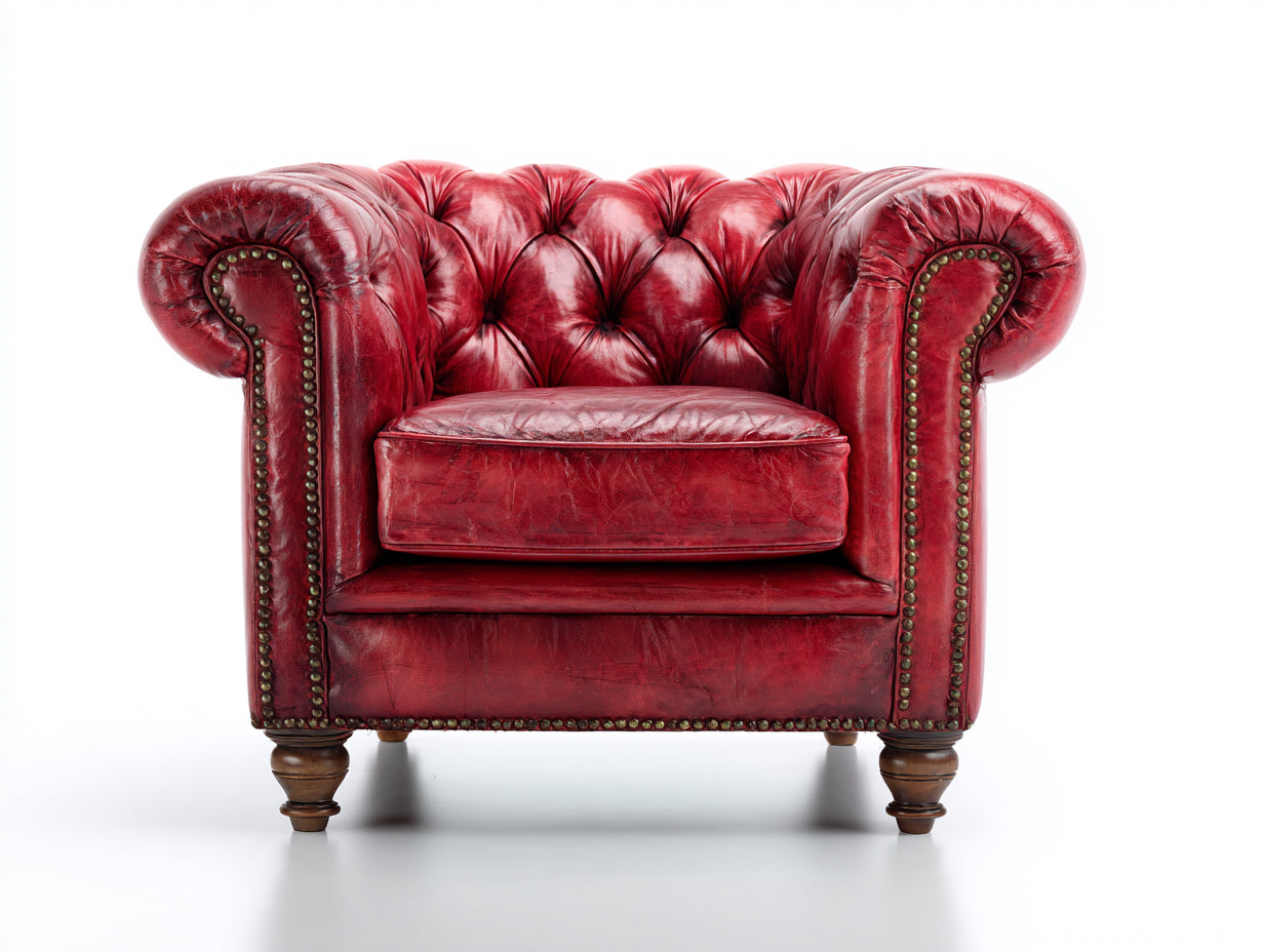 Poltrona in pelle-pelle-legno-118x94x76 cm-Rosso bordeaux-Stile Chesterfield