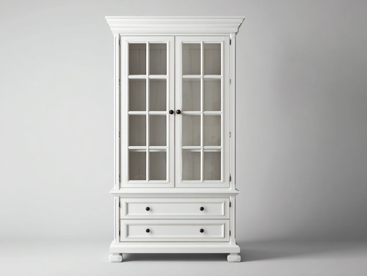 Vetrina - Legno-vetro - 118x46x218 cm - Bianco - Stile classico