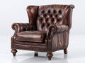 Poltrona in pelle-pelle-legno-96x90x108 cm-Marrone scuro-Stile Chesterfield