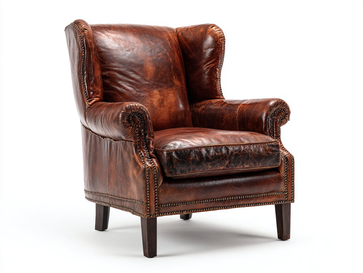 Poltrona in pelle-pelle-legno-95x88x107 cm-Marrone ramato-Stile vintage