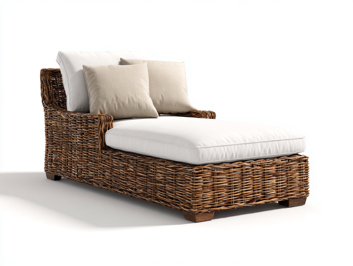 Lettino prendisole - rattan-tessuto-legno - 182x79x83 cm - marrone-bianco - stile naturale moderno