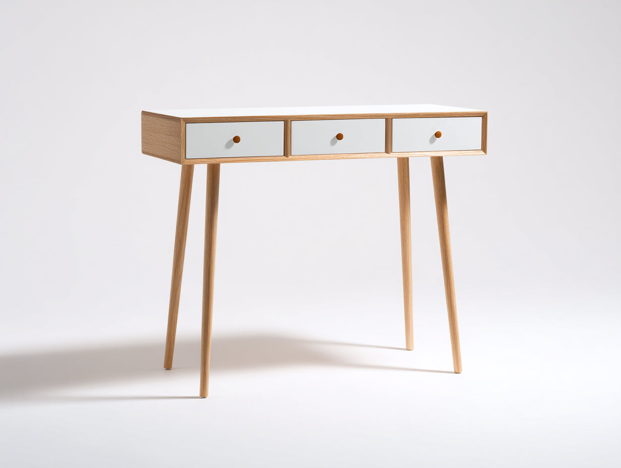 Scrivania - Legno - 120x44x76 cm - Bianco-Naturale - Stile moderno con cassetti