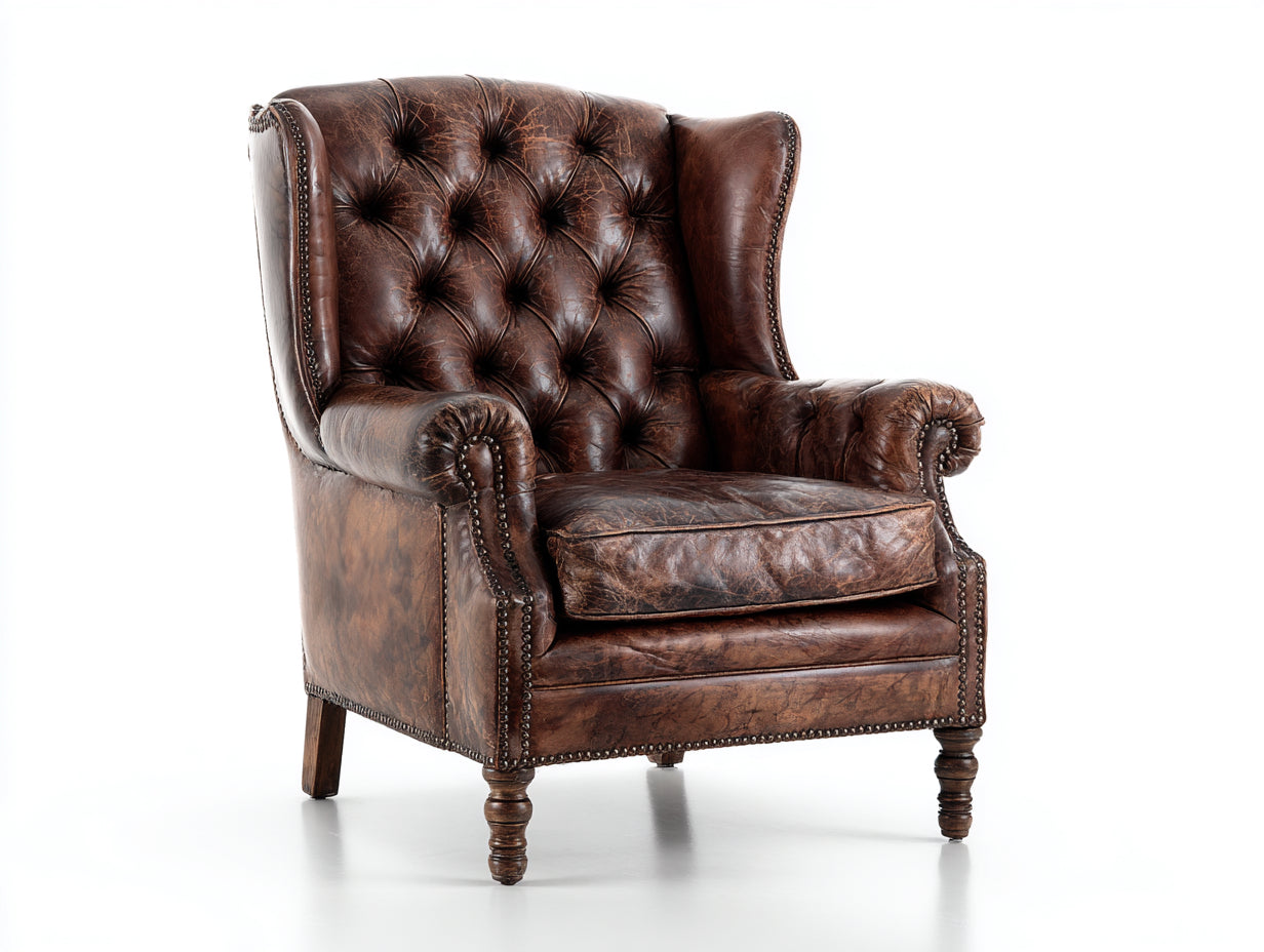 Poltrona in pelle-pelle-legno-94x88x106 cm-Marrone bruciato-Stile classico
