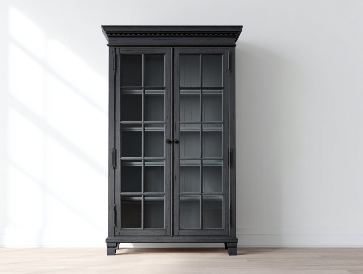 Vetrina - Legno-vetro - 124x42x221 cm - Grigio scuro - Stile classico