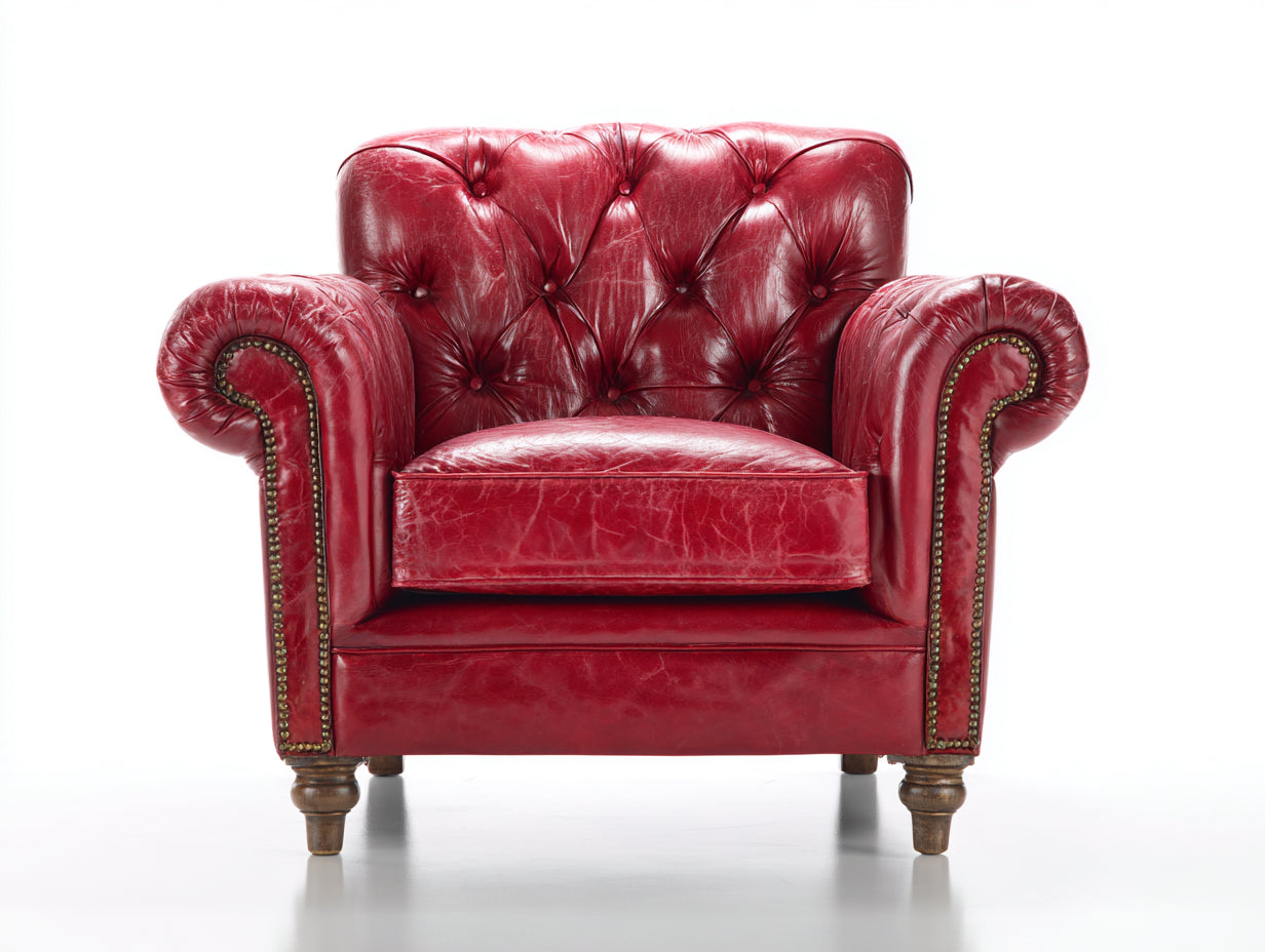 Poltrona in pelle-pelle-legno-96x88x98 cm-Rosso ciliegia-Stile Chesterfield