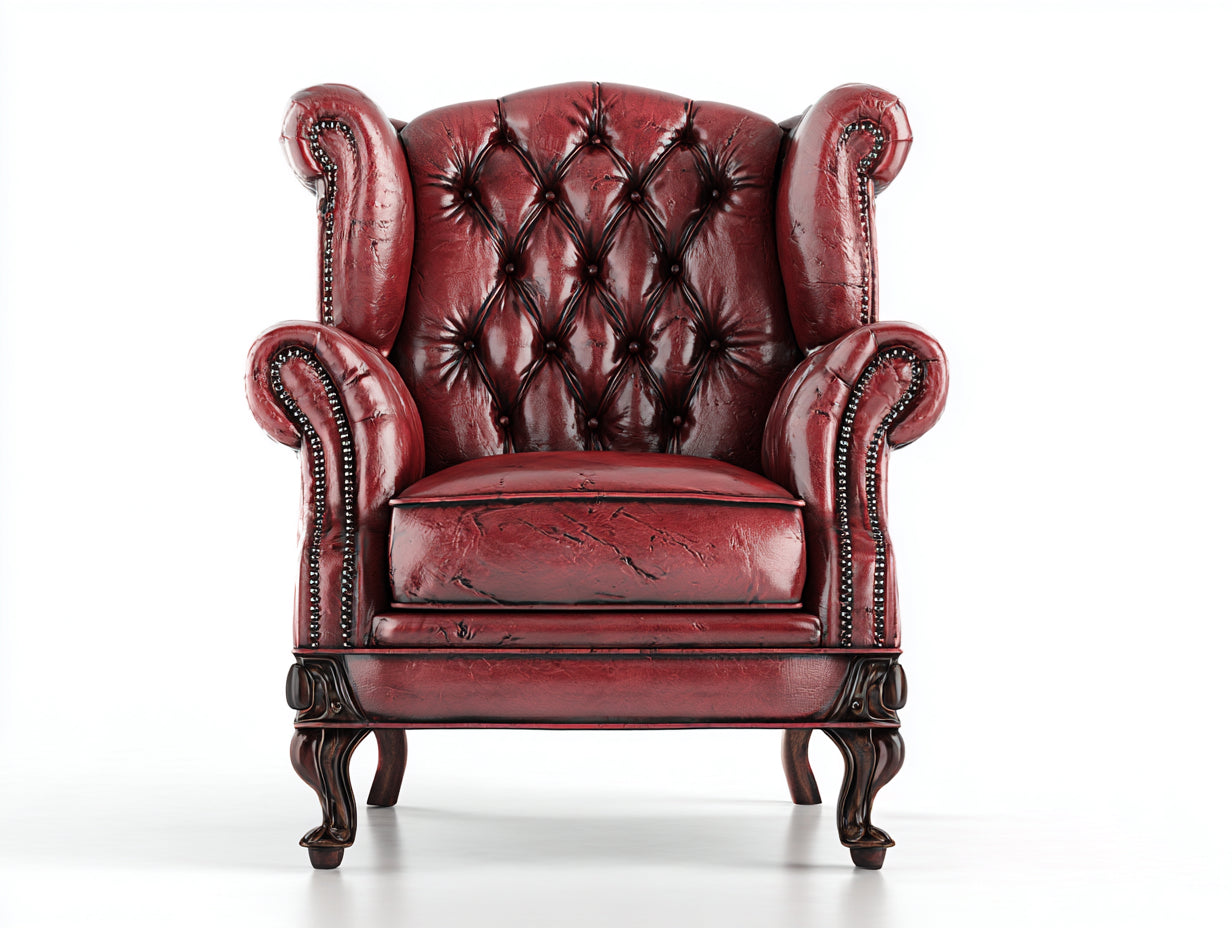 Poltrona in pelle-pelle-legno-94x88x103 cm-Rosso bordeaux-Stile Chesterfield