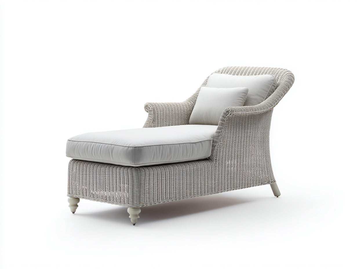 Lettino prendisole - rattan-tessuto-legno - 181x71x82 cm - grigio chiaro-bianco - stile naturale moderno