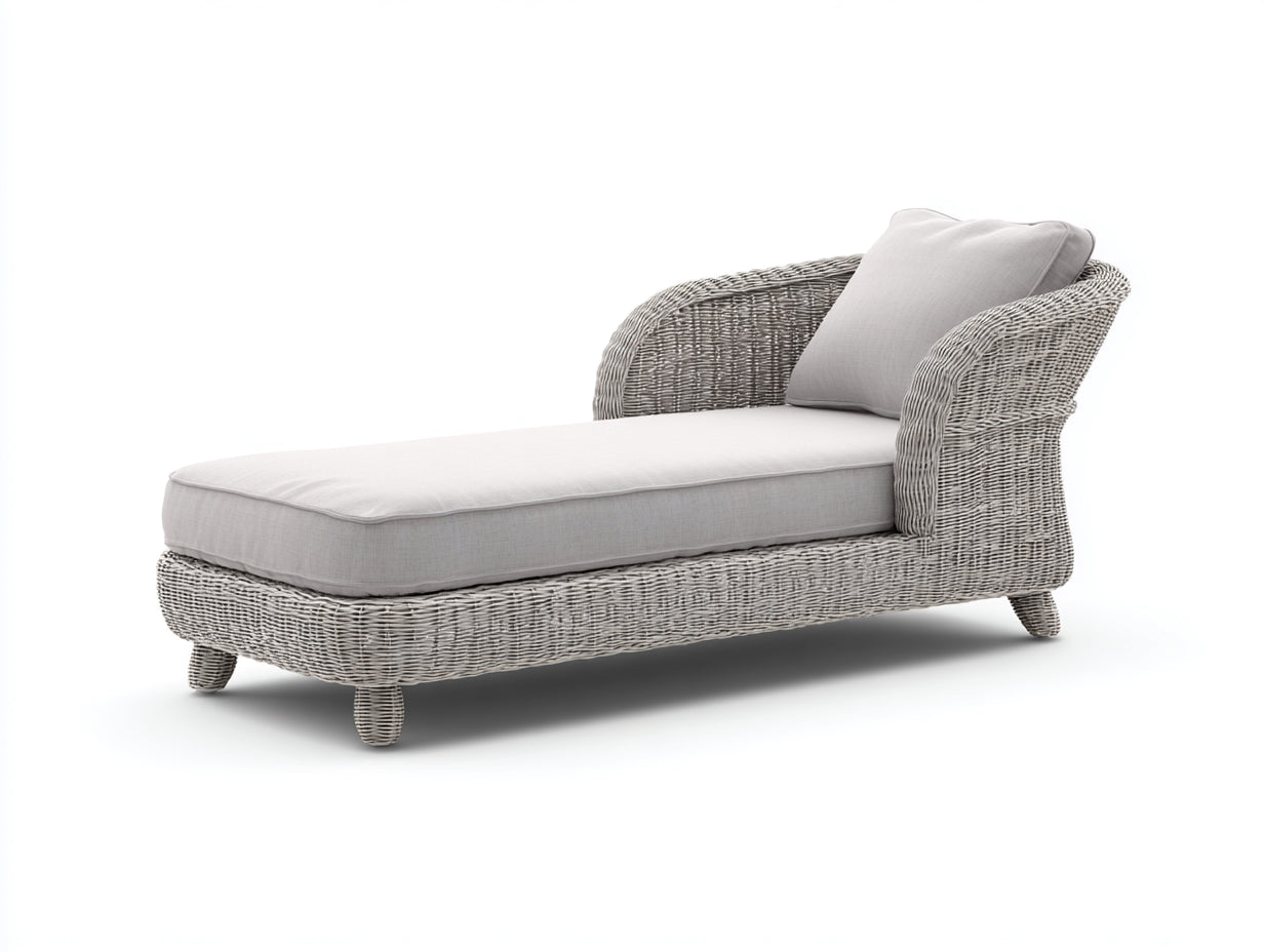 Lettino prendisole - rattan-tessuto-legno - 193x74x81 cm - grigio chiaro-bianco - stile naturale moderno