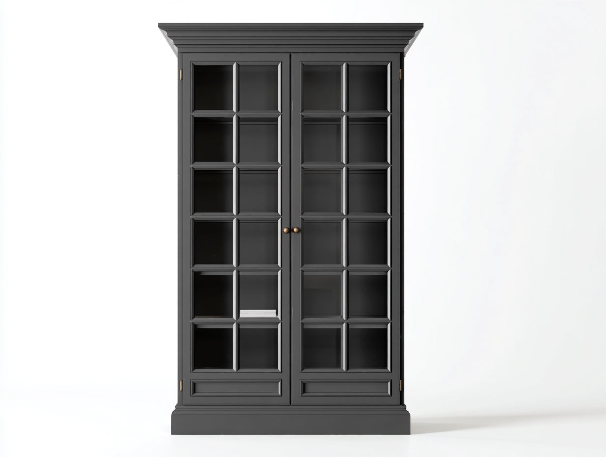 Vetrina - Legno-vetro - 130x44x210 cm - Grigio scuro - Stile classico