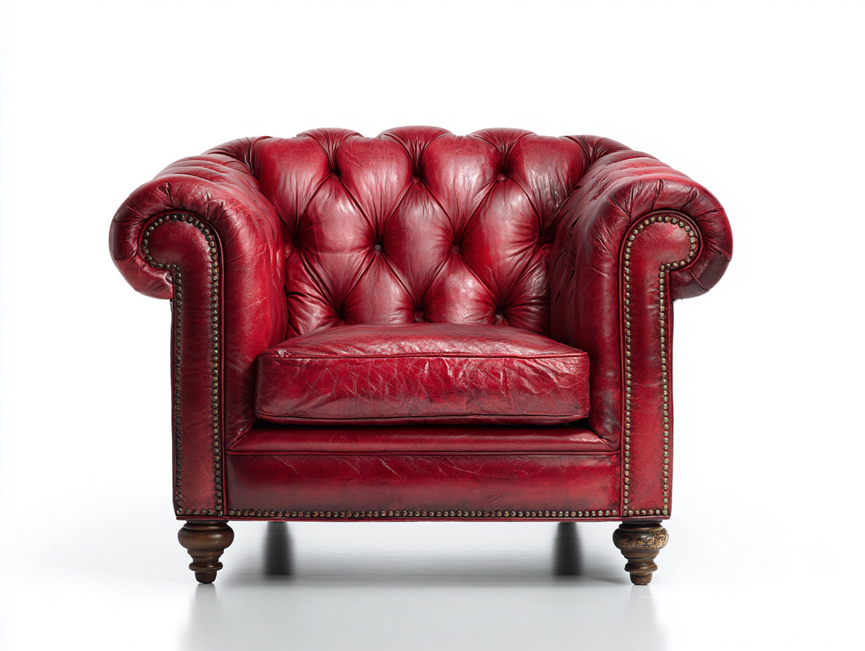 Poltrona in pelle-pelle-legno-105x92x82 cm-Rosso rubino-Stile Chesterfield