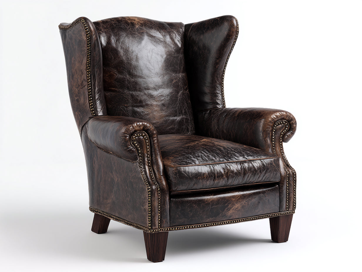 Poltrona in pelle-pelle-legno-93x87x106 cm-Marrone espresso-Stile vintage