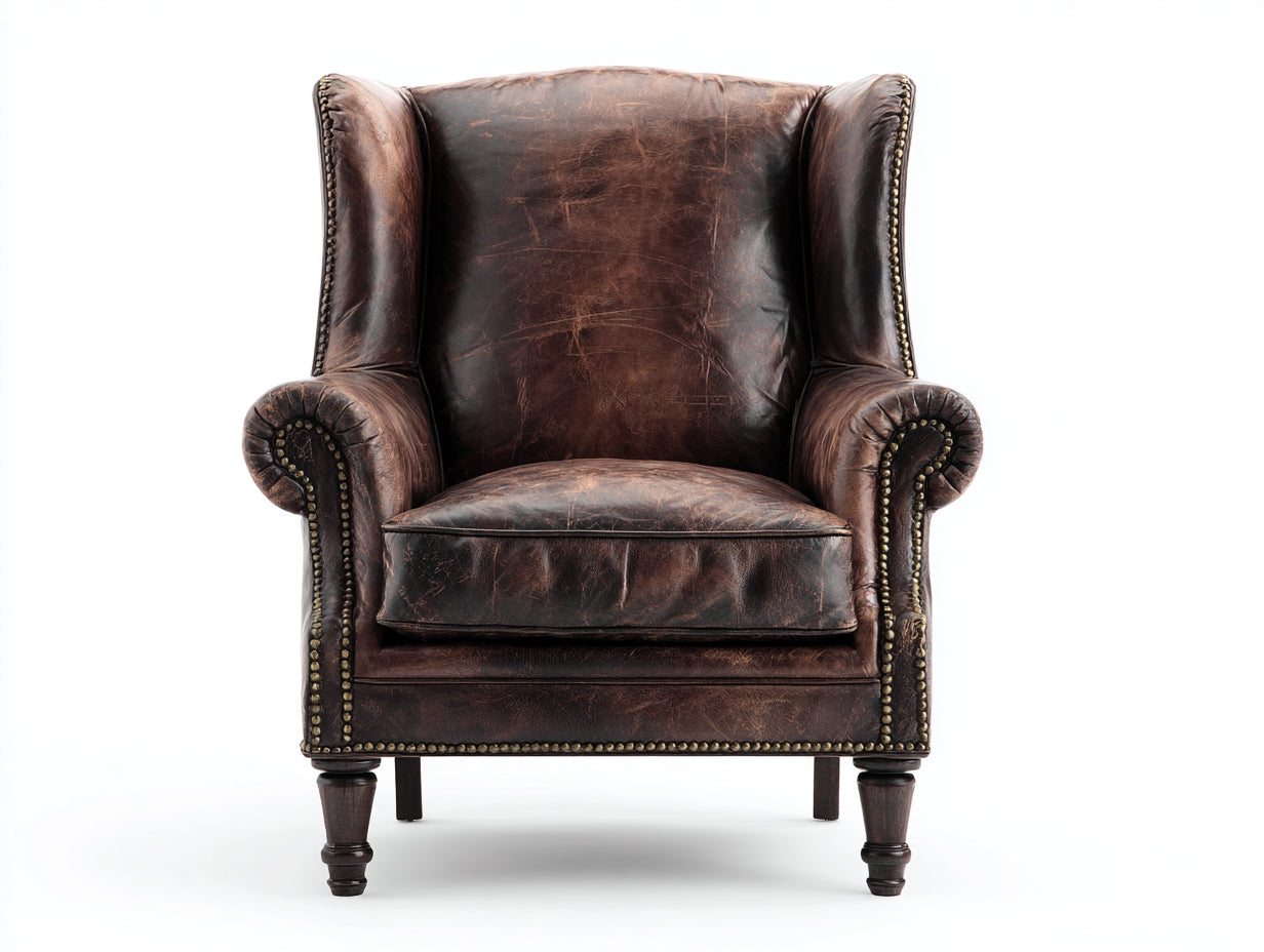 Poltrona in pelle-pelle-legno-92x86x105 cm-Marrone scuro-Stile vintage