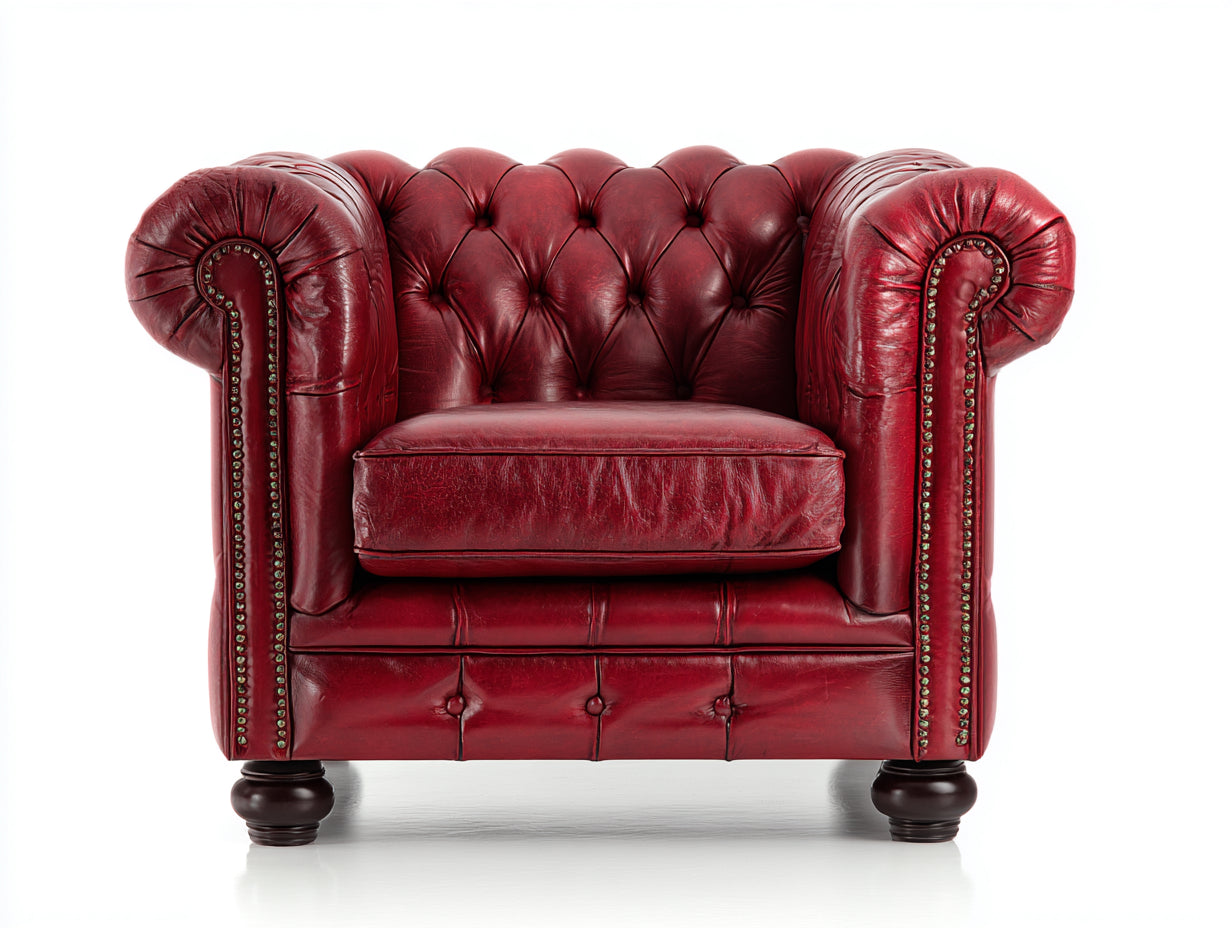 Poltrona in pelle-pelle-legno-103x90x84 cm-Rosso scuro-Stile classico