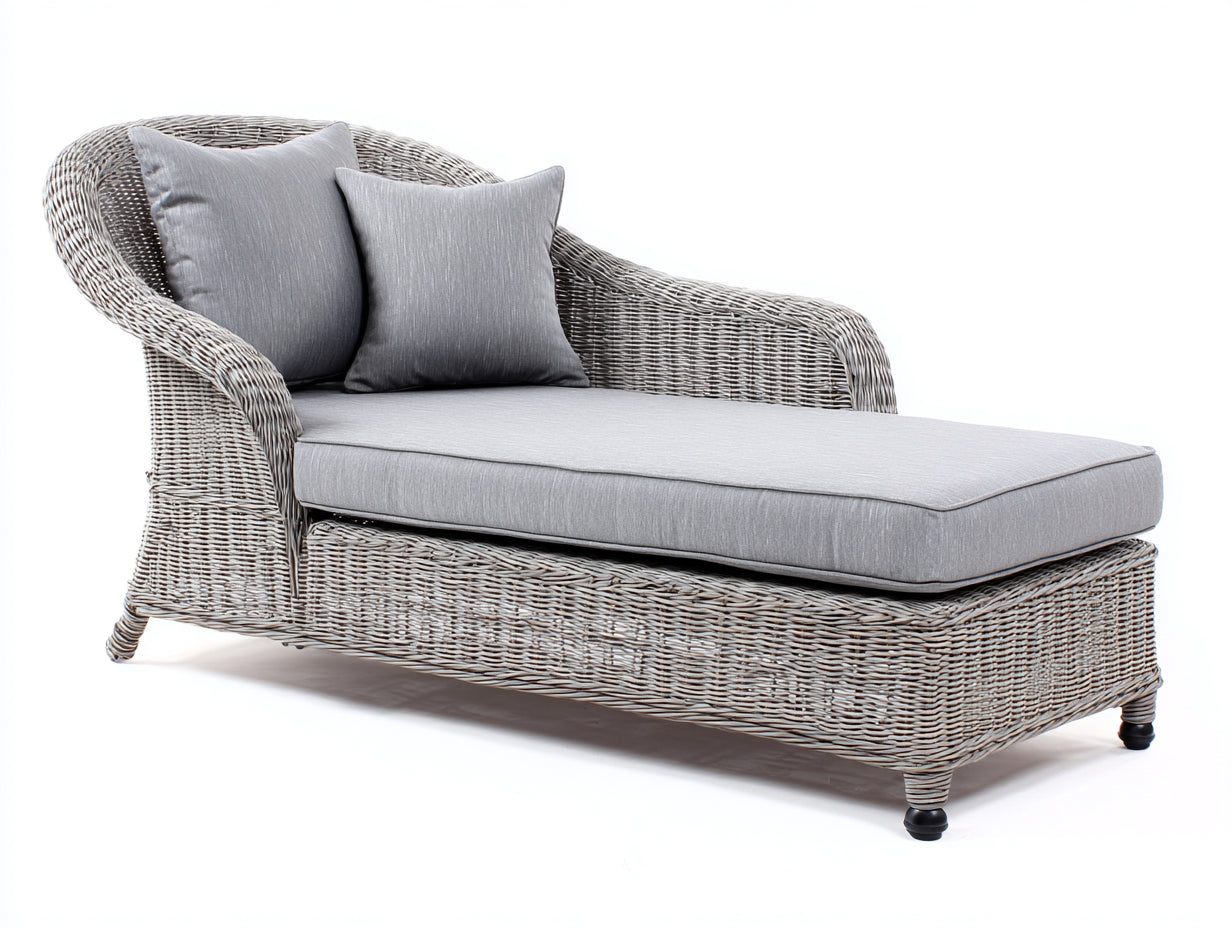 Lettino prendisole - rattan-tessuto-legno - 196x77x86 cm - grigio chiaro-grigio - stile classico naturale