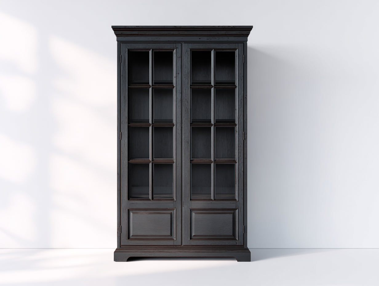 Vetrina - Legno-vetro - 122x42x206 cm - Nero - Stile classico