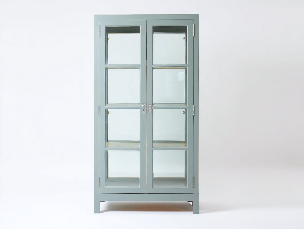 Vetrina - Legno-vetro - 92x38x172 cm - Verde grigio - Stile moderno