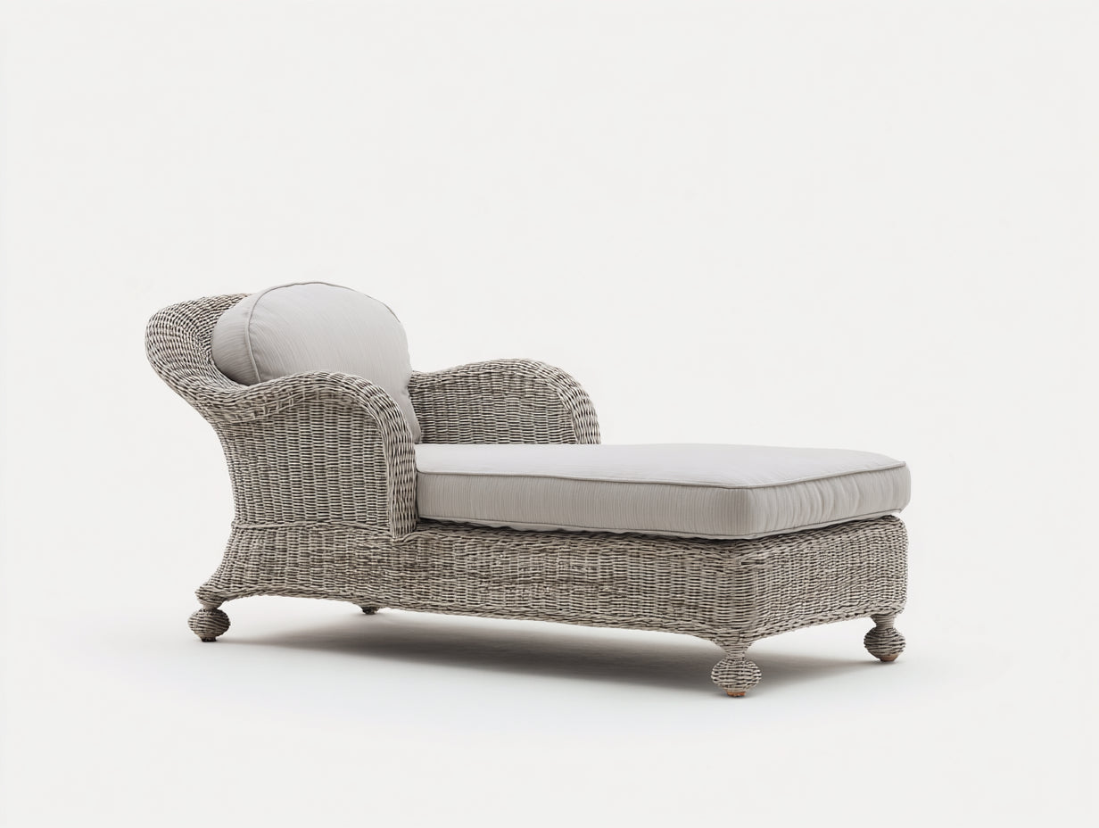 Lettino prendisole - rattan-tessuto-legno - 190x73x80 cm - grigio chiaro-bianco - stile naturale classico