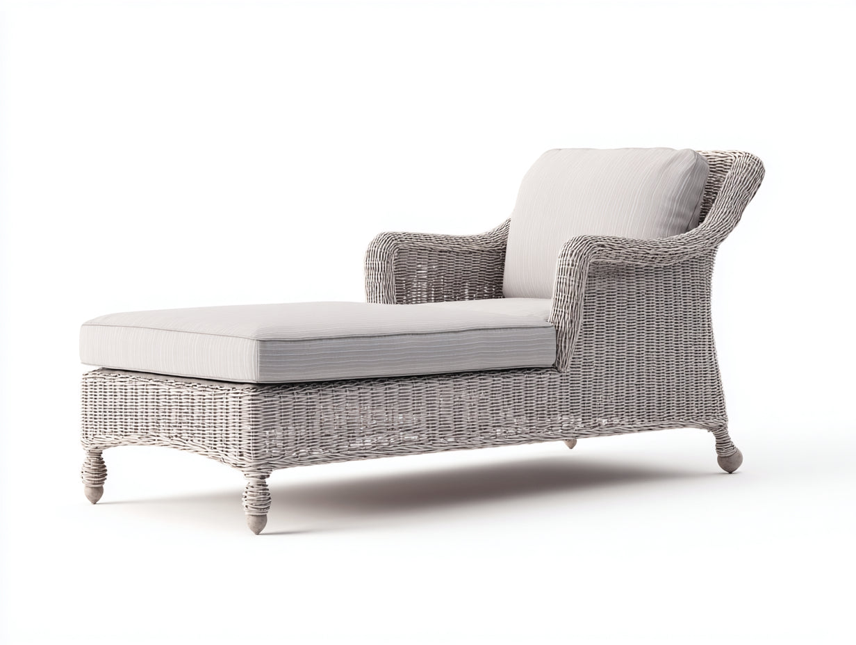 Lettino prendisole - rattan-tessuto-legno - 191x72x83 cm - grigio chiaro-bianco - stile naturale moderno