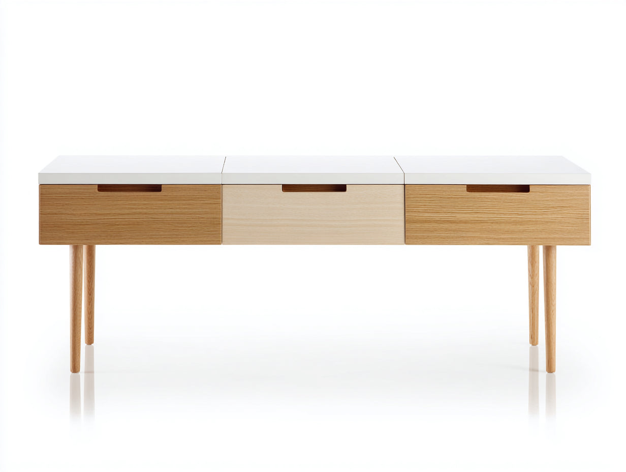 Scrivania - Legno - 140x50x76 cm - Bianco-Naturale - Stile moderno con cassetti