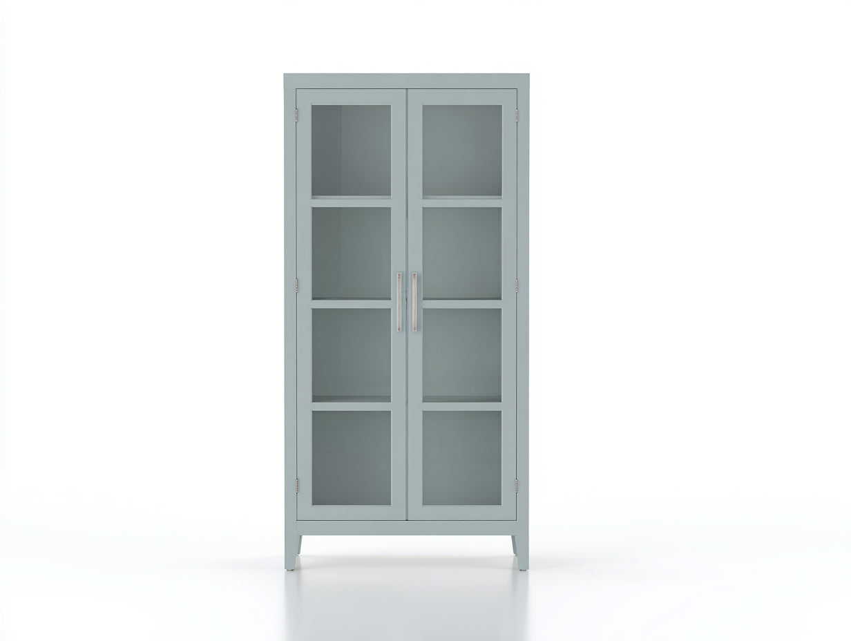 Vetrina - Legno-vetro - 86x37x168 cm - Verde grigio - Stile minimalista