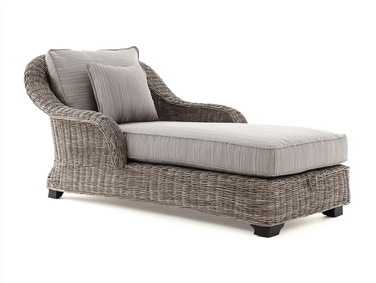 Lettino prendisole - rattan sintetico-tessuto - 165x68x82 cm - grigio chiaro - stile naturale