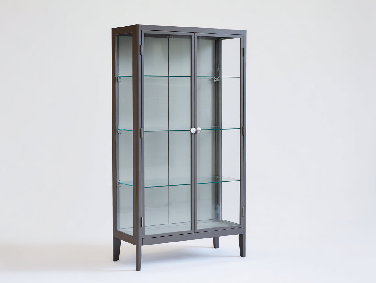 Vetrina - Vetro-metallo - 104x39x184 cm - Grigio scuro - Stile moderno