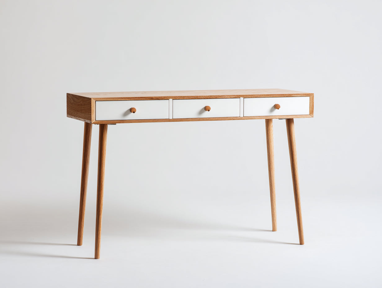 Scrivania - Legno - 125x46x77 cm - Bianco-Naturale - Stile scandinavo con cassetti
