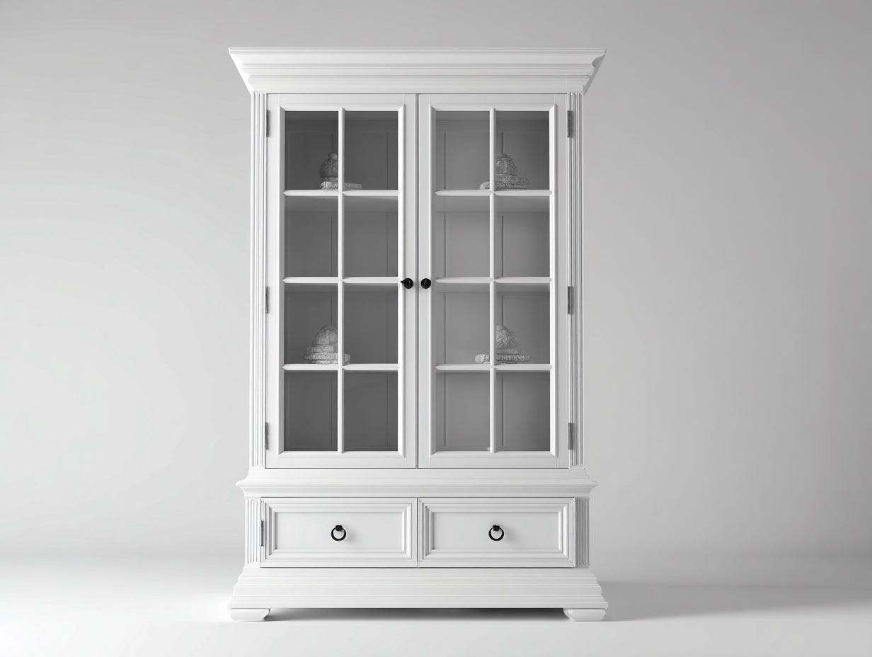 Vetrina - Legno-vetro - 122x44x216 cm - Bianco - Stile classico