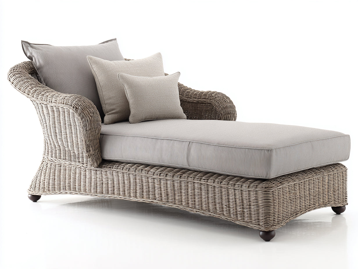 Lettino prendisole - rattan-tessuto-legno - 195x78x88 cm - grigio naturale-beige - stile classico naturale