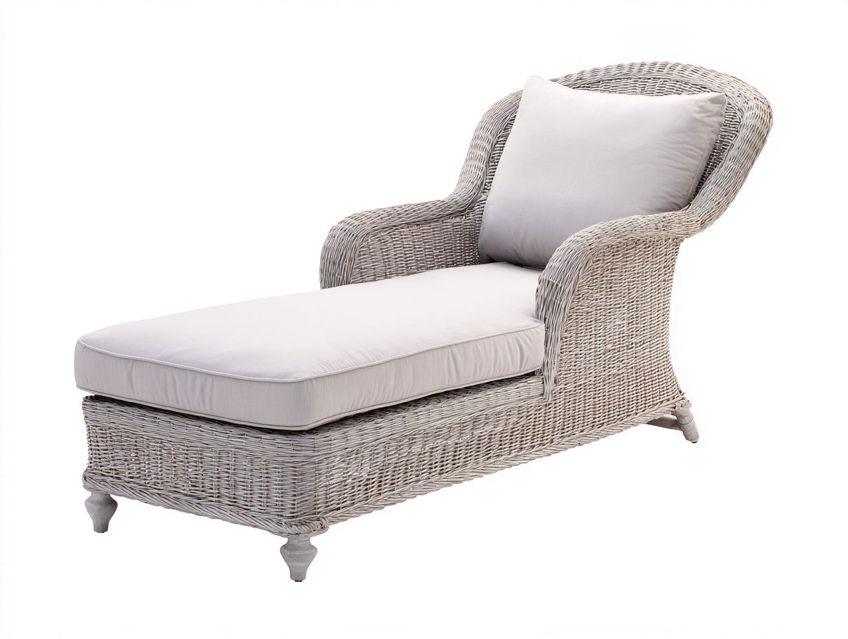 Lettino prendisole - rattan-tessuto-legno - 192x74x81 cm - grigio chiaro-bianco - stile naturale classico