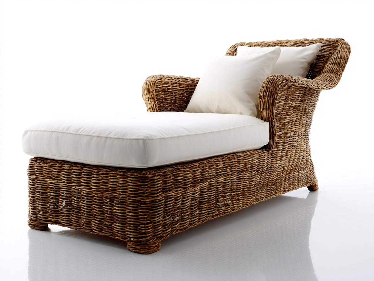 Lettino prendisole - rattan-tessuto-legno - 184x77x80 cm - marrone-bianco - stile naturale moderno